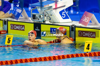 05/12/2023 - Abbie Wood of Great Britain and Shanahan Katie of Great Britain congratulating each other during Women’s 400m Individual Medley Heats at the LEN Short Course European Championships 2023 on December 5, 2023 in Otopeni, Romania - SWIMMING - LEN SHORT COURSE EUROPEAN CHAMPIONSHIPS 2023 - NUOTO - NUOTO