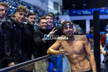 08/12/2023 - Ungur Andrei of Romania celebrating with friends after geting third place in Men’s 100m Backstroke Final after at the LEN Short Course European Championships 2023 on December 8, 2023 in Otopeni, Romania - SWIMMING - LEN SHORT COURSE EUROPEAN CHAMPIONSHIPS 2023 - DAY 4 - NUOTO - NUOTO