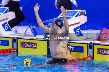 09/12/2023 - Corbeau Caspar of the Netherlands celebrating the win during Men’s 200m Breaststroke Final at the LEN Short Course European Championships 2023 on December 9, 2023 in Otopeni, Romania - SWIMMING - LEN SHORT COURSE EUROPEAN CHAMPIONSHIPS 2023 - DAY 5 - NUOTO - NUOTO