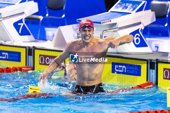 2023-12-09 - Noe Ponti of Switzerland celebrating the win during Men’s 50m Butterfly Final at the LEN Short Course European Championships 2023 on December 9, 2023 in Otopeni, Romania - SWIMMING - LEN SHORT COURSE EUROPEAN CHAMPIONSHIPS 2023 - DAY 5 - SWIMMING - SWIMMING