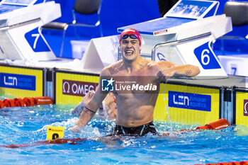 2023-12-09 - Noe Ponti of Switzerland celebrating the win during Men’s 50m Butterfly Final at the LEN Short Course European Championships 2023 on December 9, 2023 in Otopeni, Romania - SWIMMING - LEN SHORT COURSE EUROPEAN CHAMPIONSHIPS 2023 - DAY 5 - SWIMMING - SWIMMING