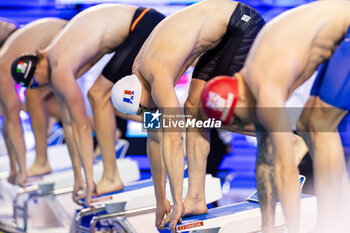 10/12/2023 - Grousset Maxime of France on the starting block during Men’s 100m Freestyle Final at the LEN Short Course European Championships 2023 on December 10, 2023 in Otopeni, Romania - SWIMMING - LEN SHORT COURSE EUROPEAN CHAMPIONSHIPS 2023 - DAY 6 - NUOTO - NUOTO