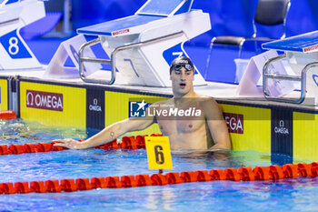 2023-12-10 - Razzetti Alberto of Italy celebrating the win during Men’s 400m Individual Medley Final at the LEN Short Course European Championships 2023 on December 10, 2023 in Otopeni, Romania - SWIMMING - LEN SHORT COURSE EUROPEAN CHAMPIONSHIPS 2023 - DAY 6 - SWIMMING - SWIMMING