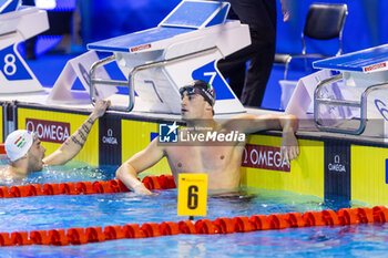 2023-12-10 - Razzetti Alberto of Italy celebrating the win during Men’s 400m Individual Medley Final at the LEN Short Course European Championships 2023 on December 10, 2023 in Otopeni, Romania - SWIMMING - LEN SHORT COURSE EUROPEAN CHAMPIONSHIPS 2023 - DAY 6 - SWIMMING - SWIMMING