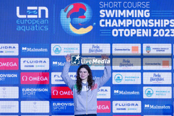 2023-12-10 - Pilato Benedetta of Italy during the podium ceremony for Women’s 50m Breaststroke at the LEN Short Course European Championships 2023 on December 10, 2023 in Otopeni, Romania - SWIMMING - LEN SHORT COURSE EUROPEAN CHAMPIONSHIPS 2023 - DAY 6 - SWIMMING - SWIMMING