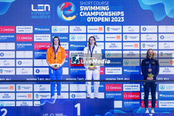 10/12/2023 - Ntountounaki Anna of Greece, Giele Tessa of the Netherlands and Junevik Sara of Sweeden during the podium ceremony for Women’s 50m Butterfly at the LEN Short Course European Championships 2023 on December 10, 2023 in Otopeni, Romania - SWIMMING - LEN SHORT COURSE EUROPEAN CHAMPIONSHIPS 2023 - DAY 6 - NUOTO - NUOTO