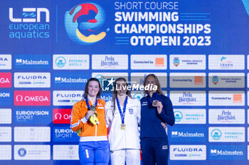 10/12/2023 - Ntountounaki Anna of Greece, Giele Tessa of the Netherlands and Junevik Sara of Sweeden during the podium ceremony for Women’s 50m Butterfly at the LEN Short Course European Championships 2023 on December 10, 2023 in Otopeni, Romania - SWIMMING - LEN SHORT COURSE EUROPEAN CHAMPIONSHIPS 2023 - DAY 6 - NUOTO - NUOTO