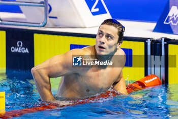 2023-12-10 - Martinenghi Nicolo of Italy celebrating the win during Men’s 50m Breaststroke Final at the LEN Short Course European Championships 2023 on December 10, 2023 in Otopeni, Romania - SWIMMING - LEN SHORT COURSE EUROPEAN CHAMPIONSHIPS 2023 - DAY 6 - SWIMMING - SWIMMING