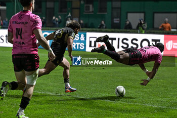 2023-12-16 - Rino Smith scores a try during the EPCR CHALLENGE CUP match between Benetton Rugby and USAP Perpignan on 16 December 2023 at Stadio Monigo in Treviso, Italy - BENETTON RUGBY VS USAP - CHALLENGE CUP - RUGBY