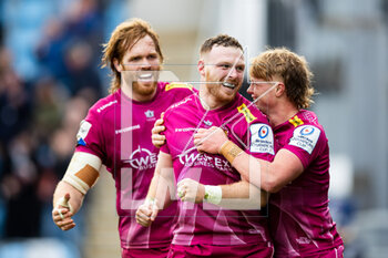 2023-04-08 - Sam Simmonds of Exeter Chiefs celebrates scoring his sides fourth try during the European Rugby Champions Cup, Quarter Finals rugby union match between Exeter Chiefs and DHL Stormers on 8 April 2023 at Sandy Park in Exeter, England - RUGBY - CHAMPIONS CUP - EXETER V STORMERS - CHAMPIONS CUP - RUGBY