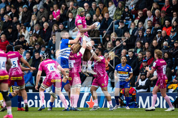 2023-04-08 - Christ Tshiunza of Exeter Chiefs claims the lineout during the European Rugby Champions Cup, Quarter Finals rugby union match between Exeter Chiefs and DHL Stormers on 8 April 2023 at Sandy Park in Exeter, England - RUGBY - CHAMPIONS CUP - EXETER V STORMERS - CHAMPIONS CUP - RUGBY