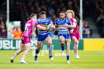 2023-04-08 - Ruhan Nel of DHL Stormers under pressure from Sean O’Brien of Exeter Chiefs during the European Rugby Champions Cup, Quarter Finals rugby union match between Exeter Chiefs and DHL Stormers on 8 April 2023 at Sandy Park in Exeter, England - RUGBY - CHAMPIONS CUP - EXETER V STORMERS - CHAMPIONS CUP - RUGBY