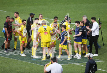 2023-04-09 - Stade Rochelais players celebrate at full time during the Heineken Champions Cup, Quarter Finals, rugby union match between Stade Rochelais (La Rochelle) and Saracens on April 9, 2023 at Marcel Deflandre stadium in La Rochelle, France - RUGBY - CHAMPIONS CUP - LA ROCHELLE V SARACENS - CHAMPIONS CUP - RUGBY