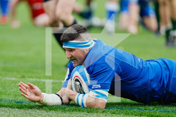 11/03/2023 - Italy v Galles - Guinness Six Nations Rugby Championship
Rome , Italy – 11 March 2023;  Sebastian Negri of Italy scores a try for their team's during the Six Nations Rugby match between Italy and Galles at the Stadio Olimpico in Rome, Italy. (Photo. Livemedia/Andrea - ITALY VS WALES - 6 NAZIONI - RUGBY