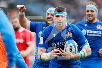 11/03/2023 - Italy v Galles - Guinness Six Nations Rugby Championship
Rome , Italy – 11 March 2023;  Sebastian Negri of Italy celebrates with teammates after scoring a try during the Six Nations Rugby match between Italy and Galles at the Stadio Olimpico in Rome, Italy. (Photo. Livemedia/Andrea Martini) - ITALY VS WALES - 6 NAZIONI - RUGBY
