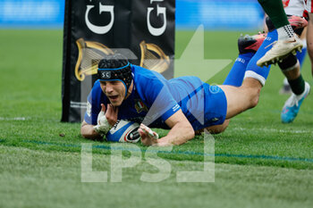 11/03/2023 - Italy v Galles - Guinness Six Nations Rugby Championship
Rome , Italy – 11 March 2023; Juan Ignacio Brex of Italy scores a try for their team's during the Six Nations Rugby match between Italy and Galles at the Stadio Olimpico in Rome, Italy. (Photo. Livemedia/Andrea Martini) - ITALY VS WALES - 6 NAZIONI - RUGBY
