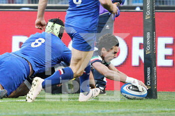 2023-02-05 - Ange Capuozzo of Italy scores a try during the 2023 Six Nations, rugby union match between Italy and France on February 5, 2023 at Stadio Olimpico in Rome, Italy - RUGBY - 6 NATIONS 2023 - ITALY V FRANCE - SIX NATIONS - RUGBY