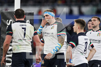 2023-02-05 - Players of Italy react after a Matthieu Jalibert's try during the 2023 Six Nations, rugby union match between Italy and France on February 5, 2023 at Stadio Olimpico in Rome, Italy - RUGBY - 6 NATIONS 2023 - ITALY V FRANCE - SIX NATIONS - RUGBY