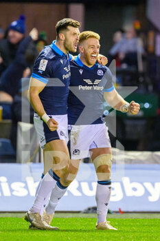 11/02/2023 - Kyle Steyn of Scotland celebrates with Blair Kinghorn of Scotland after Steyn scores a try during the Six Nations 2023, rugby union match between Scotland and Wales on February 11, 2023 at BT Murrayfield Stadium in Edinburgh, Scotland - RUGBY - SIX NATIONS 2023 - SCOTLAND V WALES - 6 NAZIONI - RUGBY