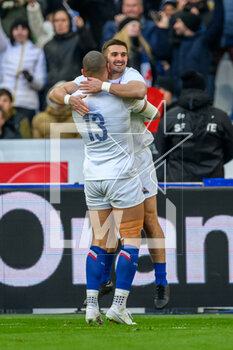 26/02/2023 - Thomas Ramos of France celebrates with Gael Fickou of France after scoring a try during the Six Nations 2023 rugby union match between France and Scotland on 26 February 2023 at Stade de France in Saint-Denis near Paris, France - RUGBY - SIX NATIONS 2023 - FRANCE V SCOTLAND - 6 NAZIONI - RUGBY