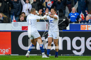 26/02/2023 - Thomas Ramos of France celebrates with Gael Fickou of France after scoring a try during the Six Nations 2023 rugby union match between France and Scotland on 26 February 2023 at Stade de France in Saint-Denis near Paris, France - RUGBY - SIX NATIONS 2023 - FRANCE V SCOTLAND - 6 NAZIONI - RUGBY