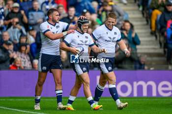 2023-07-29 - Darcy Graham of Scotland celebrates after he scores the opening try during the Summer Nations Series 2023, rugby union match between Scotland and Italy on 29 July 2023 at the Scottish Gas Murrayfield Stadium in Edinburgh, Scotland - RUGBY - SUMMER NATIONS SERIES 2023 - SCOTLAND V ITALY - TEST MATCH - RUGBY