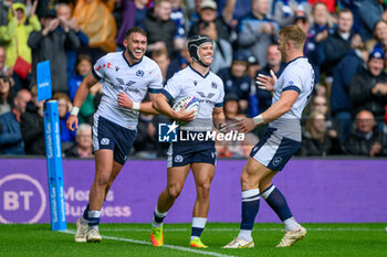 2023-07-29 - Darcy Graham of Scotland celebrates after he scores the opening try during the Summer Nations Series 2023, rugby union match between Scotland and Italy on 29 July 2023 at the Scottish Gas Murrayfield Stadium in Edinburgh, Scotland - RUGBY - SUMMER NATIONS SERIES 2023 - SCOTLAND V ITALY - TEST MATCH - RUGBY