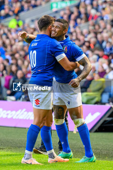 2023-07-29 - Monty Ioane of Italy celebrates with Tommaso Allan after he scores a try during the Summer Nations Series 2023, rugby union match between Scotland and Italy on 29 July 2023 at the Scottish Gas Murrayfield Stadium in Edinburgh, Scotland - RUGBY - SUMMER NATIONS SERIES 2023 - SCOTLAND V ITALY - TEST MATCH - RUGBY