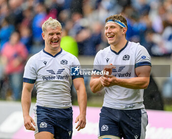 2023-07-29 - Darcy Graham and Rory Darge of Scotland celebrate after the final whistle during the Summer Nations Series 2023, rugby union match between Scotland and Italy on 29 July 2023 at the Scottish Gas Murrayfield Stadium in Edinburgh, Scotland - RUGBY - SUMMER NATIONS SERIES 2023 - SCOTLAND V ITALY - TEST MATCH - RUGBY
