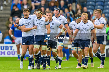 2023-07-29 - Josh Bayliss of Scotland is congratulated by Blair Kinghorn after he scores a try during the Summer Nations Series 2023, rugby union match between Scotland and Italy on 29 July 2023 at the Scottish Gas Murrayfield Stadium in Edinburgh, Scotland - RUGBY - SUMMER NATIONS SERIES 2023 - SCOTLAND V ITALY - TEST MATCH - RUGBY