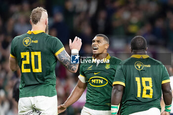 2023-08-25 - Damian Willemse of South Africa celebrates the win after the Qatar Airways Cup, International Friendly rugby union match between New Zealand and South Africa on 25 August 2023 at Twickenham stadium in London, England - RUGBY - FRIENDLY GAME - NEW ZEALAND V SOUTH AFRICA - TEST MATCH - RUGBY