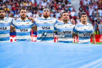 2023-08-26 - Tomas Cubelli (Argentina), Agustin Creevy (Argentina), Facundo Isa (Argentina) and Rodrigo Bruni (Argentina) during the national anathem before the rugby match between Spain and Argentina (los Pumas) played at Estadio Civitas Metropolitano on August 26, 2023 in Madrid, Spain - RUGBY 2023: SPAIN VS ARGENTINA - TEST MATCH - RUGBY