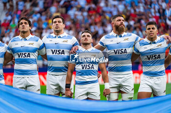 2023-08-26 - Santiago Chocobares (Argentina), Marcos Kremer (Argentina), Mateo Carreras (Argentina), Guido Petti (Argentina) and Santiago Grondona (Argentina) during the national anathem before the rugby match between Spain and Argentina (los Pumas) played at Estadio Civitas Metropolitano on August 26, 2023 in Madrid, Spain - RUGBY 2023: SPAIN VS ARGENTINA - TEST MATCH - RUGBY