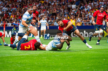 2023-08-26 - Joel Sclavi (Argentina) scores a try during the rugby match between national teams of Spain and Argentina (los Pumas) played at Estadio Civitas Metropolitano on August 26, 2023 in Madrid, Spain - RUGBY 2023: SPAIN VS ARGENTINA - TEST MATCH - RUGBY