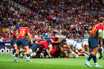 2023-08-26 - A scrum between national teams of Spain and Argentina (los Pumas) during the rugby match played at Estadio Civitas Metropolitano on August 26, 2023 in Madrid, Spain - RUGBY 2023: SPAIN VS ARGENTINA - TEST MATCH - RUGBY