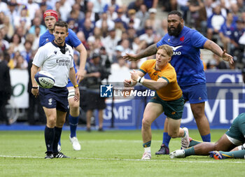 2023-08-28 - Tate McDermott of Australia, Uini Atonio of France during the Summer Nations Series 2023, rugby union match between France and Australia on August 27, 2023 at Stade de France in Saint-Denis near Paris, France - RUGBY - SUMMER NATIONS SERIES 2023 - FRANCE V AUSTRALIA - TEST MATCH - RUGBY