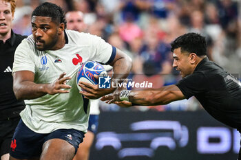 2023-09-08 - Dalton PAPALI'I of New Zealand, Peato MAUVAKA of France and Richie MO'UNGA of New Zealand during the World Cup 2023, Pool A rugby union match between France and New Zealand on September 8, 2023 at Stade de France in Saint-Denis near Paris, France - RUGBY - WORLD CUP 2023 - FRANCE V NEW ZEALAND - WORLD CUP - RUGBY