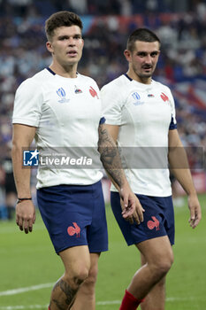2023-09-08 - Matthieu Jalibert and Thomas Ramos of France salute the fans following the World Cup 2023, Pool A rugby union match between France and New Zealand (All Blacks) on September 8, 2023 at Stade de France in Saint-Denis near Paris, France - RUGBY - WORLD CUP 2023 - FRANCE V NEW ZEALAND - WORLD CUP - RUGBY