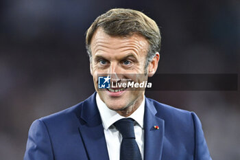 2023-09-08 - Emmanuel Macron during the Rugby World Cup RWC 2023, Pool A match between France and New Zealand on September 8, 2023 at Stade de France in Saint-Denis near Paris, France. Photo Victor Joly / DPPI - RUGBY - WORLD CUP 2023 - FRANCE V NEW ZEALAND - WORLD CUP - RUGBY