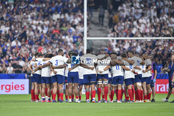 2023-09-08 - Players of French team during the haka during the Rugby World Cup RWC 2023 match France VS New Zealand All Blacks on September 8, 2023 at Stade de France in Saint-Denis near Paris. Photo Victor Joly / DPPI - RUGBY - WORLD CUP 2023 - FRANCE V NEW ZEALAND - WORLD CUP - RUGBY