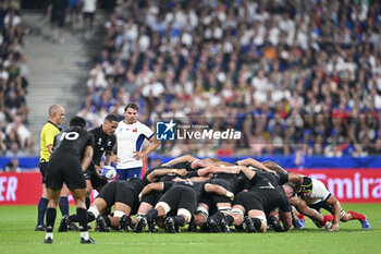 2023-09-08 - Aaron Smith and Antoine Dupont during the Rugby World Cup RWC 2023 match France VS New Zealand All Blacks (scrum illustration) on September 8, 2023 at Stade de France, Saint-Denis near Paris, France. Photo Victor Joly / DPPI - RUGBY - WORLD CUP 2023 - FRANCE V NEW ZEALAND - WORLD CUP - RUGBY