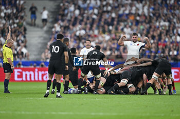 2023-09-08 - Antoine Dupont and Gregory Alldritt during the Rugby World Cup RWC 2023 match France VS New Zealand All Blacks on September 8, 2023 at Stade de France, Saint-Denis near Paris, France. Photo Victor Joly / DPPI - RUGBY - WORLD CUP 2023 - FRANCE V NEW ZEALAND - WORLD CUP - RUGBY