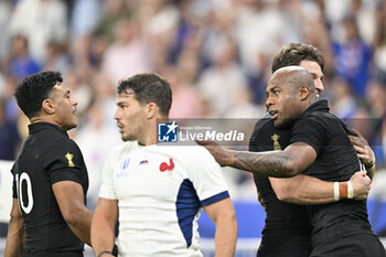 2023-09-08 - Mark Telea, Beauden Barrett and Antoine Dupont during the Rugby World Cup RWC 2023 match France VS New Zealand All Blacks on September 8, 2023 at Stade de France, Saint-Denis near Paris, France. Photo Victor Joly / DPPI - RUGBY - WORLD CUP 2023 - FRANCE V NEW ZEALAND - WORLD CUP - RUGBY