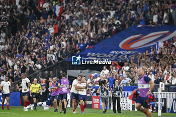 2023-09-08 - Crowd illustration (French fans and supporters in the audience, public) react after a try from French Team during the Rugby World Cup RWC match between France and New Zealand All Blacks on September 8, 2023 at Stade de France in Saint-Denis near Paris, France. Photo Victor Joly / DPPI - RUGBY - WORLD CUP 2023 - FRANCE V NEW ZEALAND - WORLD CUP - RUGBY