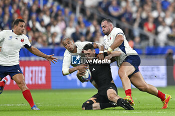 2023-09-08 - Gael Fickou Jean Baptiste Gros and Dalton Papalii or Papali'i during the Rugby World Cup RWC 2023 match France VS New Zealand All Blacks on September 8, 2023 at Stade de France, Saint-Denis near Paris, France. Photo Victor Joly / DPPI - RUGBY - WORLD CUP 2023 - FRANCE V NEW ZEALAND - WORLD CUP - RUGBY