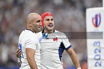 2023-09-08 - Gabin Villiere and Maxime Lucu during the Rugby World Cup RWC 2023 match France VS New Zealand All Blacks on September 8, 2023 at Stade de France, Saint-Denis near Paris, France. Photo Victor Joly / DPPI - RUGBY - WORLD CUP 2023 - FRANCE V NEW ZEALAND - WORLD CUP - RUGBY