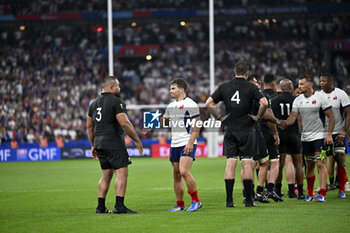 2023-09-08 - Nepo Laulala and Antoine Dupont during the Rugby World Cup RWC 2023 match France VS New Zealand All Blacks on September 8, 2023 at Stade de France, Saint-Denis near Paris, France. Photo Victor Joly / DPPI - RUGBY - WORLD CUP 2023 - FRANCE V NEW ZEALAND - WORLD CUP - RUGBY