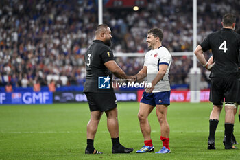 2023-09-08 - Nepo Laulala and Antoine Dupont during the Rugby World Cup RWC 2023 match France VS New Zealand All Blacks on September 8, 2023 at Stade de France, Saint-Denis near Paris, France. Photo Victor Joly / DPPI - RUGBY - WORLD CUP 2023 - FRANCE V NEW ZEALAND - WORLD CUP - RUGBY