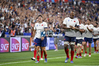 2023-09-08 - Matthieu Jalibert and Cameron Woki during the Rugby World Cup RWC 2023 match France VS New Zealand All Blacks on September 8, 2023 at Stade de France, Saint-Denis near Paris, France. Photo Victor Joly / DPPI - RUGBY - WORLD CUP 2023 - FRANCE V NEW ZEALAND - WORLD CUP - RUGBY