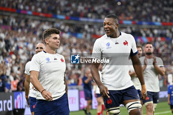 2023-09-08 - Matthieu Jalibert and Cameron Woki during the Rugby World Cup RWC 2023 match France VS New Zealand All Blacks on September 8, 2023 at Stade de France, Saint-Denis near Paris, France. Photo Victor Joly / DPPI - RUGBY - WORLD CUP 2023 - FRANCE V NEW ZEALAND - WORLD CUP - RUGBY